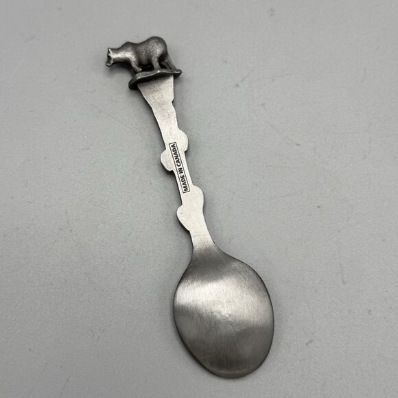 Vtg Montana Pewter Souvenir Travel Spoon Bear Paws Mountain Wildlife 4" L Kitsch - Picture 5 of 5